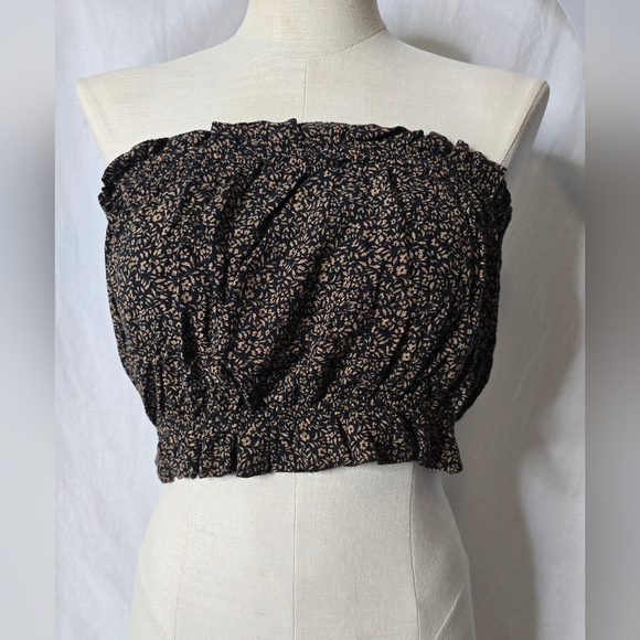American Eagle- Brown floral strapless tube top- Size Large Women's - Picture 1 of 6